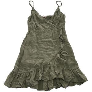 Lottie Moss Dress Womens XS Green Ruffle Mini Wrap Sleeveless Summer Casual Boho